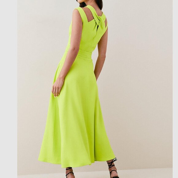 Karen Millen Petite Compact Viscose Tailored Waterfall Midi Dress Lime Size 4 - Picture 3 of 13